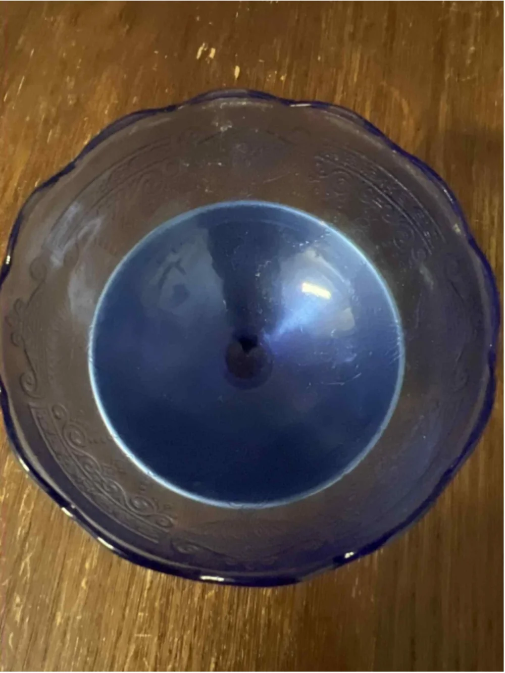 Vintage Cobalt Blue Pressed Glass Sherbet Ice Cream Dish w/ Metal Base 1930s–50s